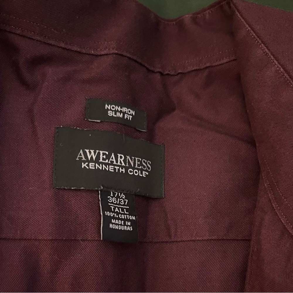 Kenneth Cole Deep Burgundy non iron Slim Fit Shirt 17 1/2 36-37 XL